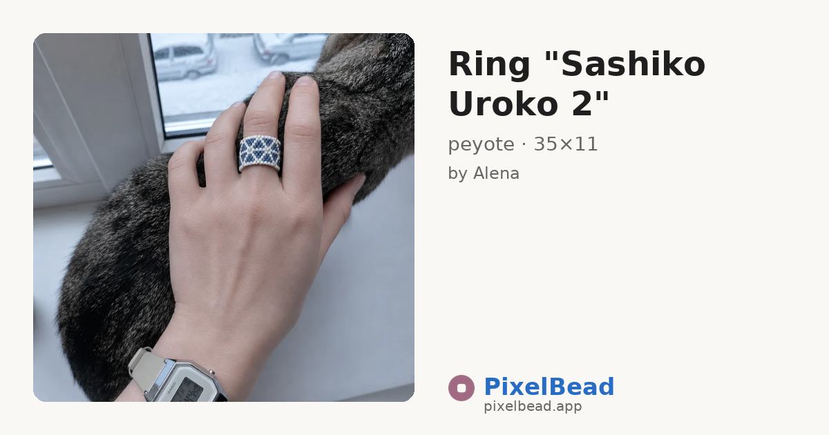 Ring "Sashiko Uroko 2" — peyote bead pattern preview